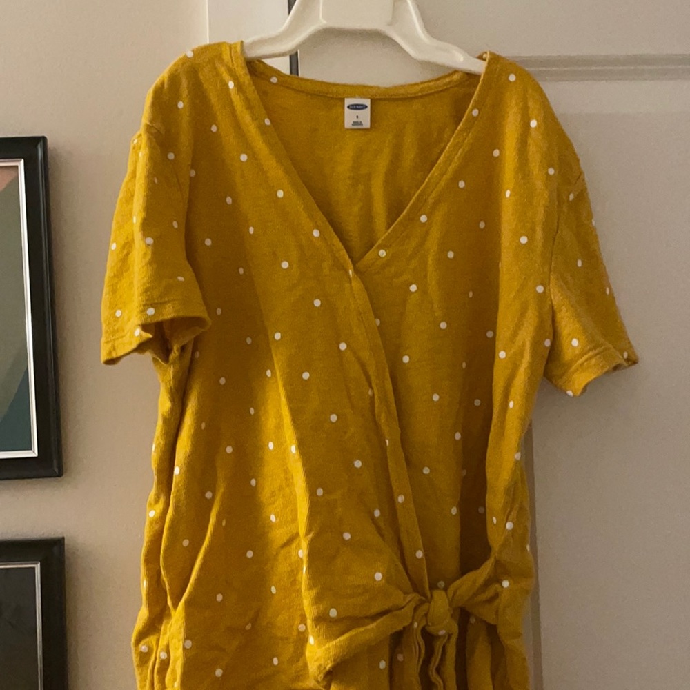 Wrap front yellow polka dot top